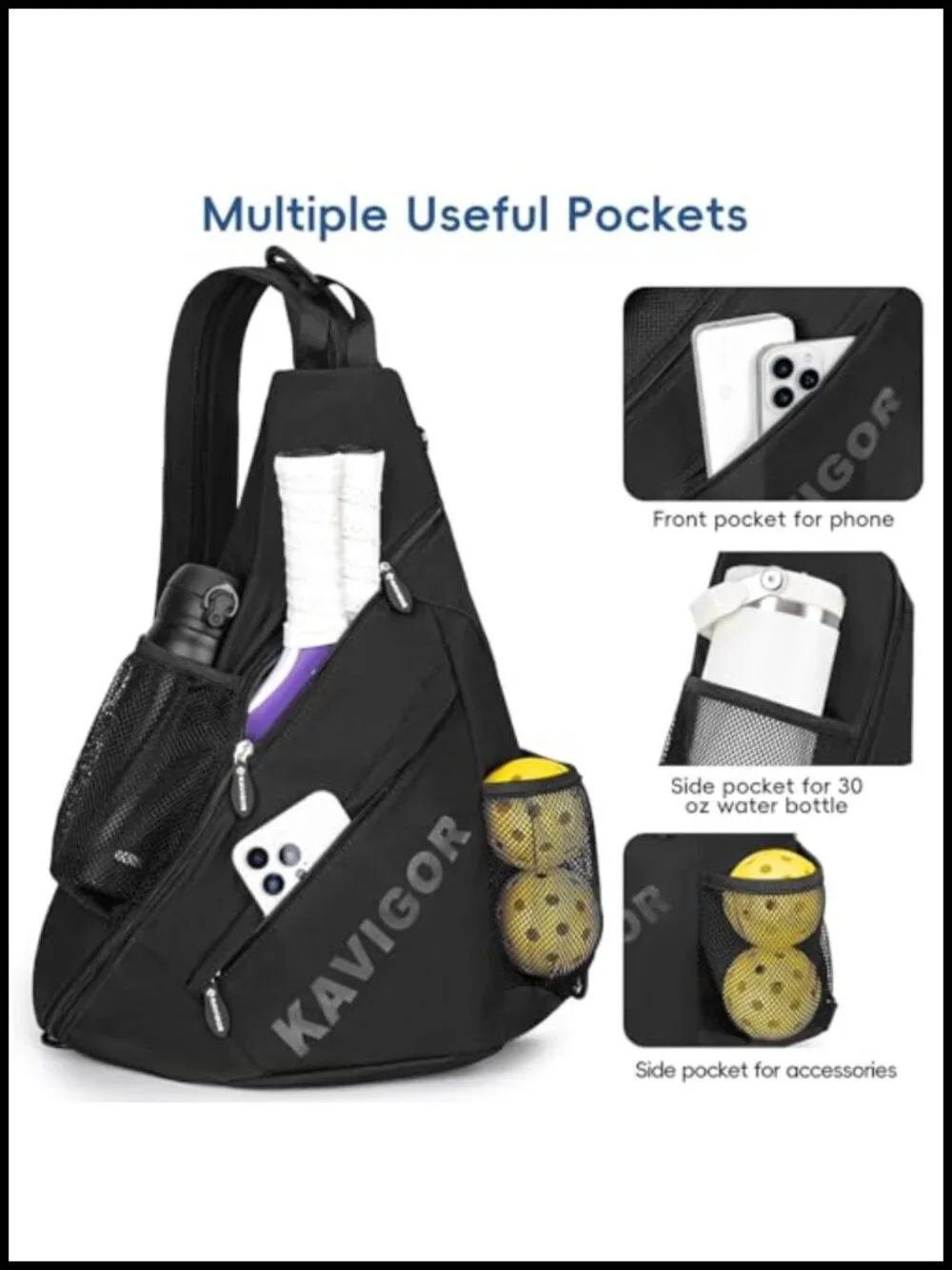 Ultra-Light Pickleball Sling Bag, 6-Pocket, Convertible Backpack